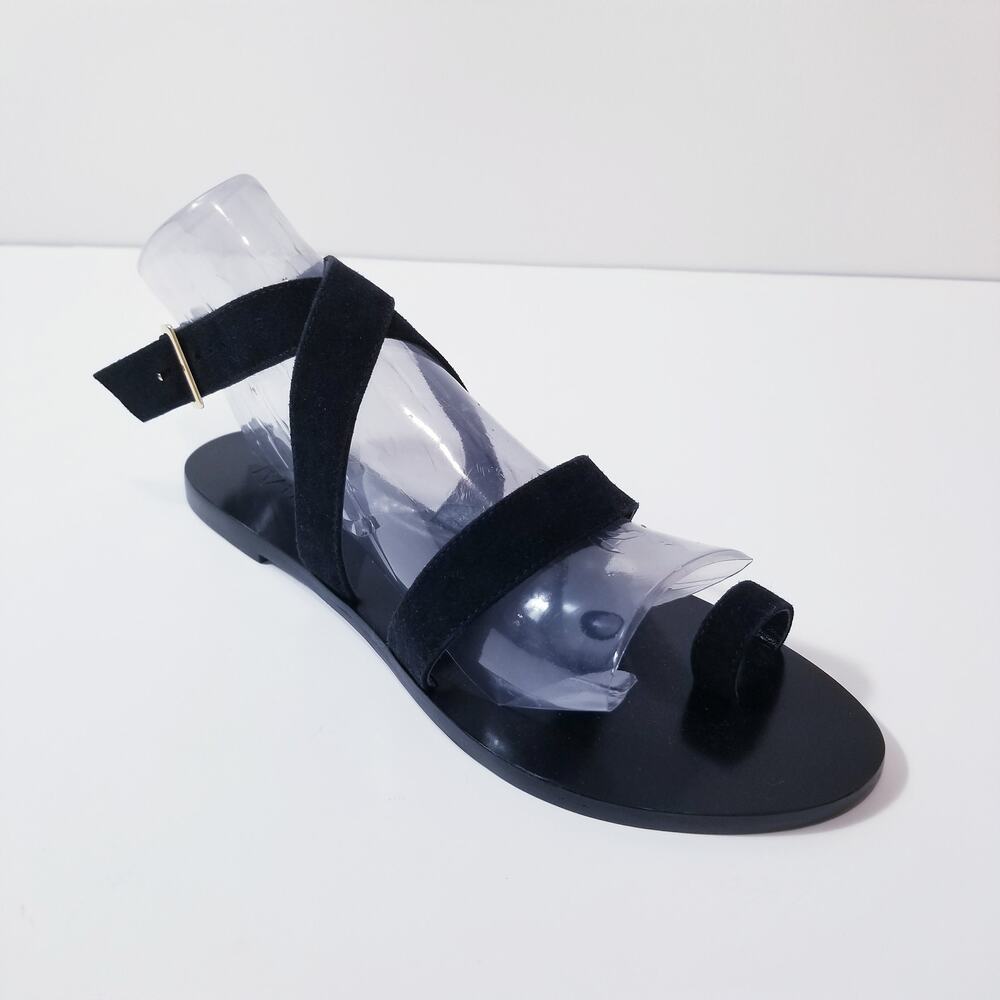 Revolve Raye Black Toe Ring Strappy Sandals